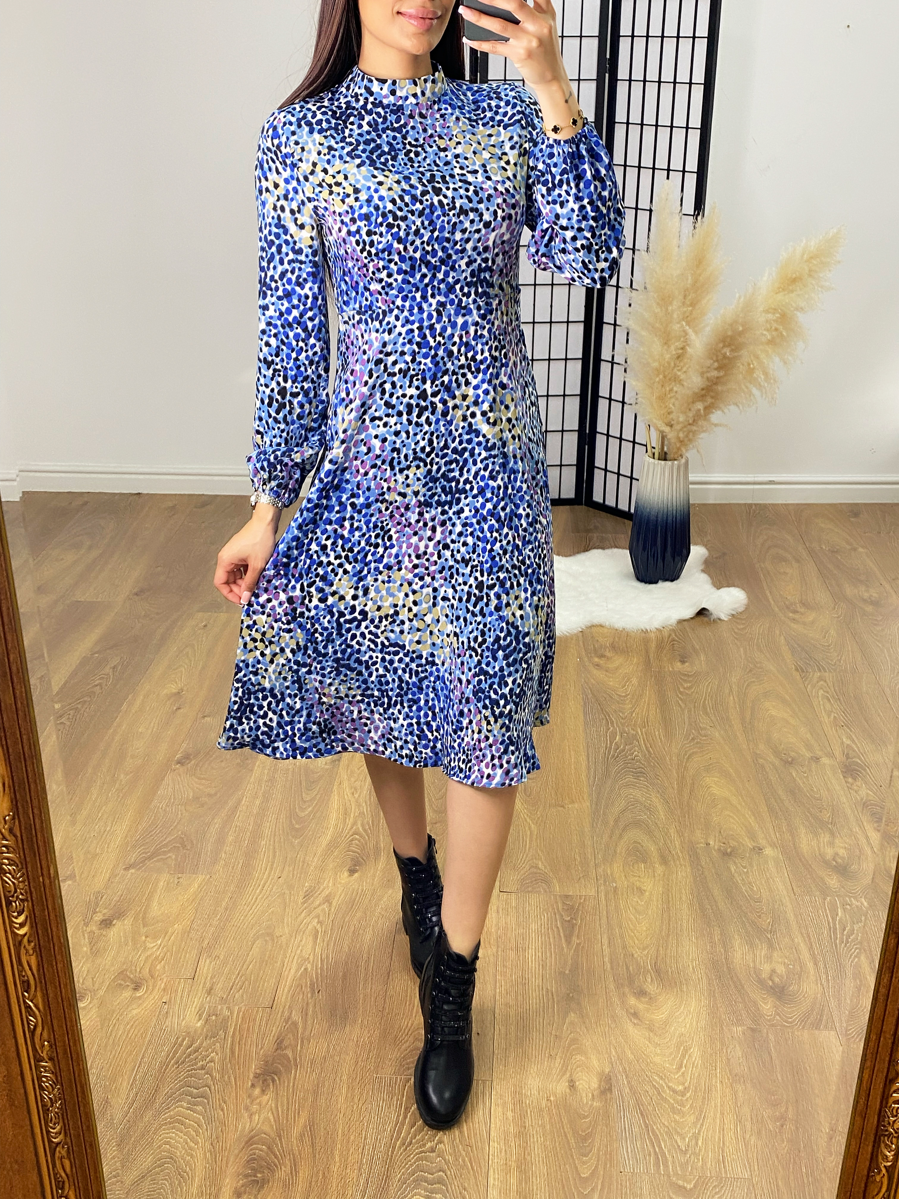 Shadow Multicolour Abstract Print High Neck Dress