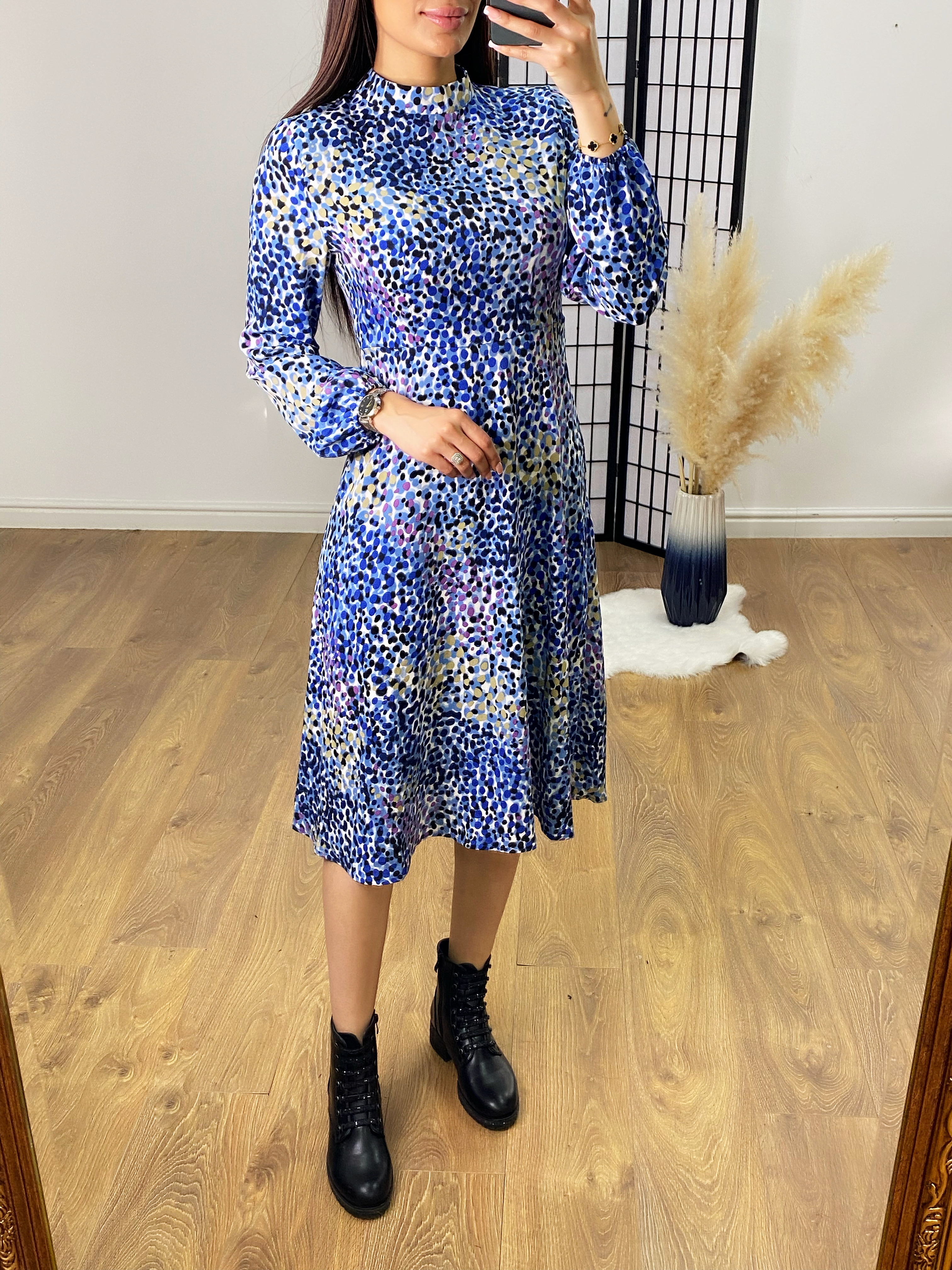 Shadow Multicolour Abstract Print High Neck Dress