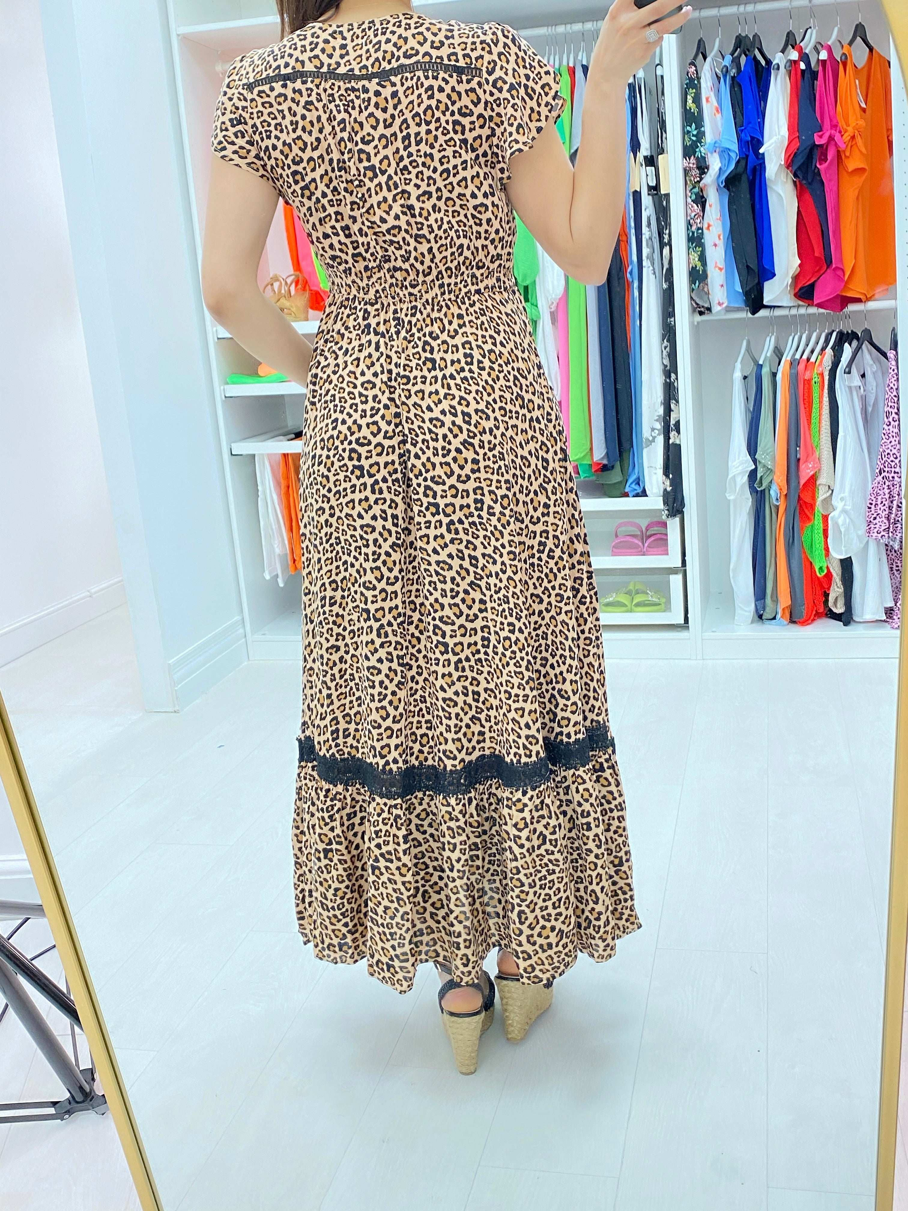 Leonora Leopard Print Ruffle Hem Maxi Dress