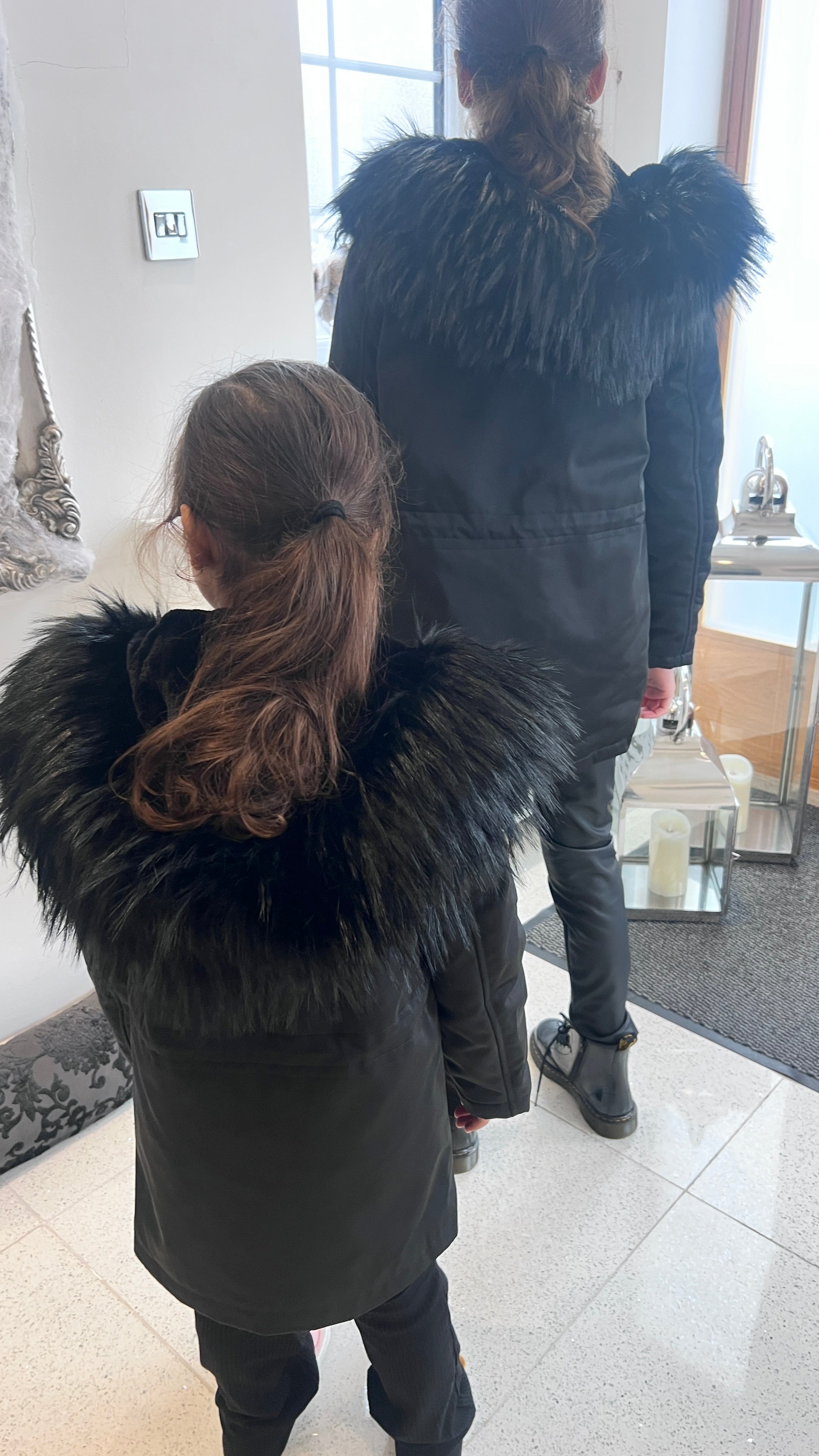 Polly Black Kids Faux Fur Hooded Coat