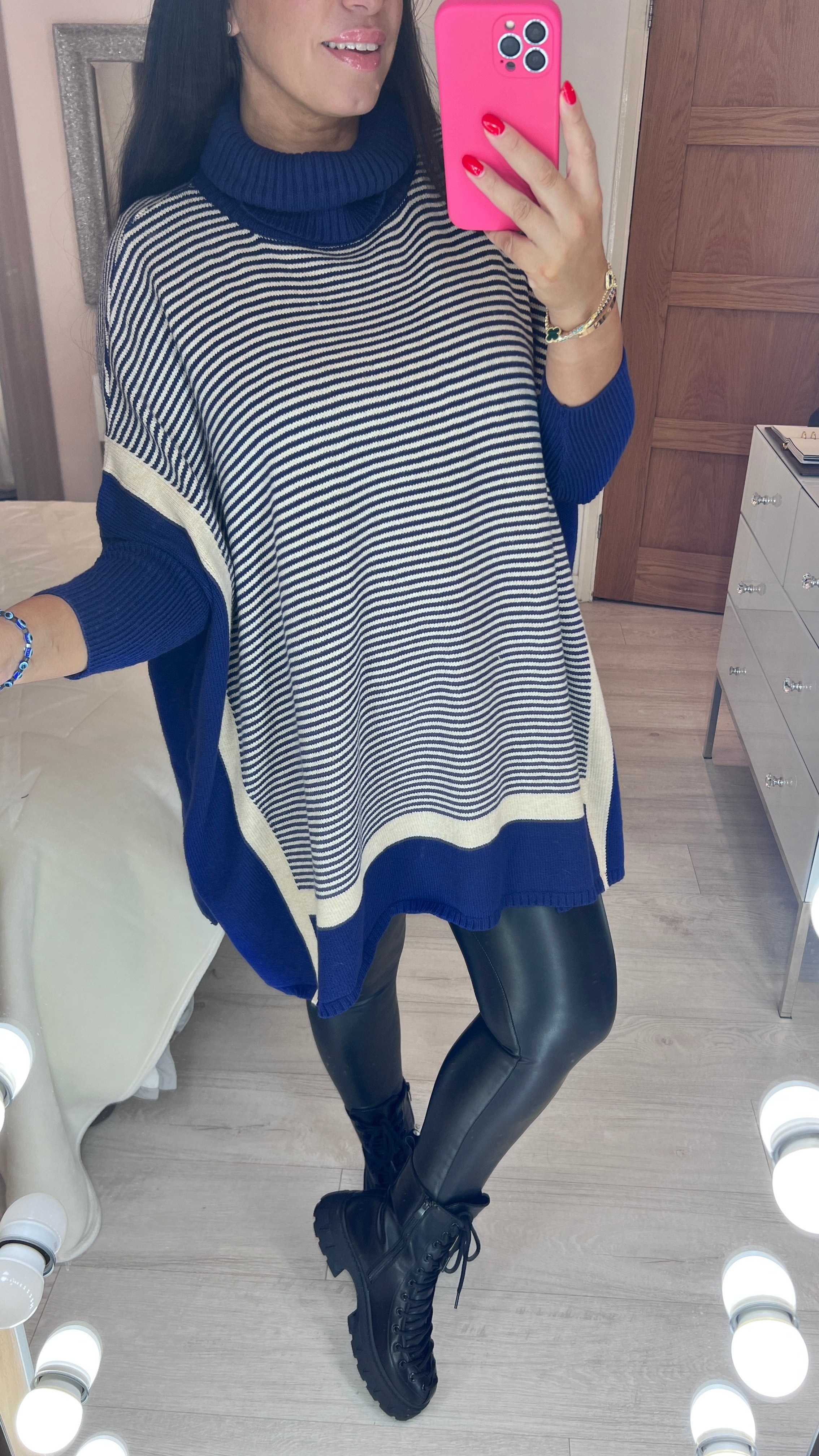 Alsima Striped Roll Neck Oversized Jumper