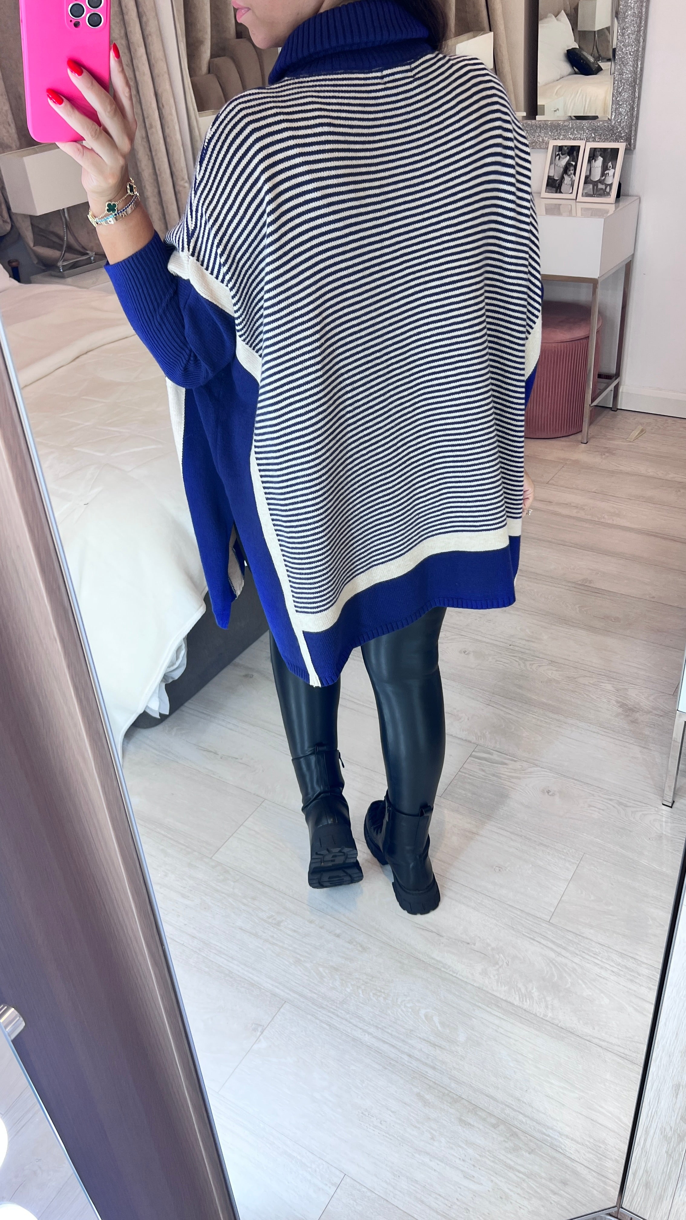 Alsima Striped Roll Neck Oversized Jumper