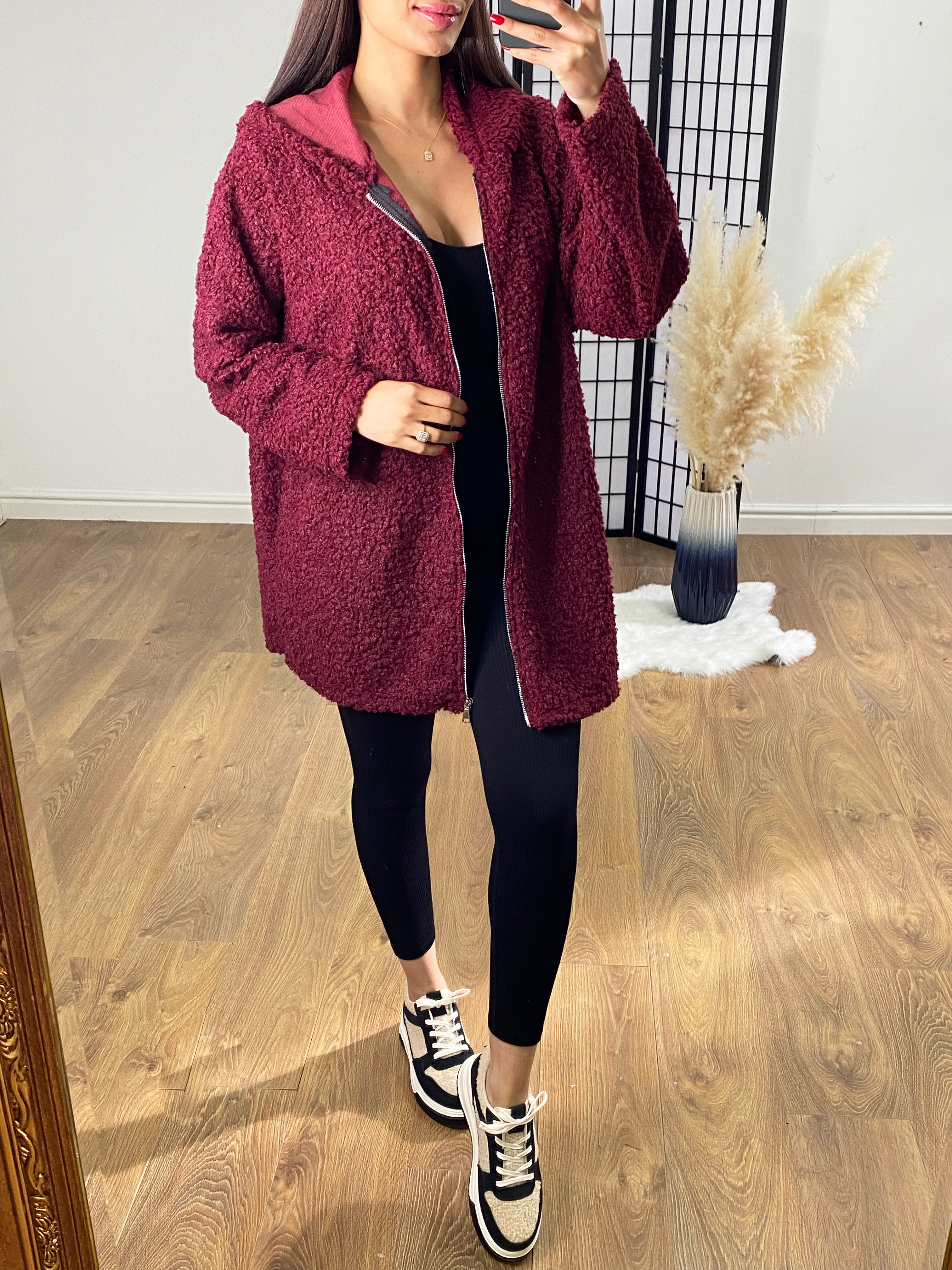 Tallie Oversized Teddy Zip Detailed Hooded Jumper