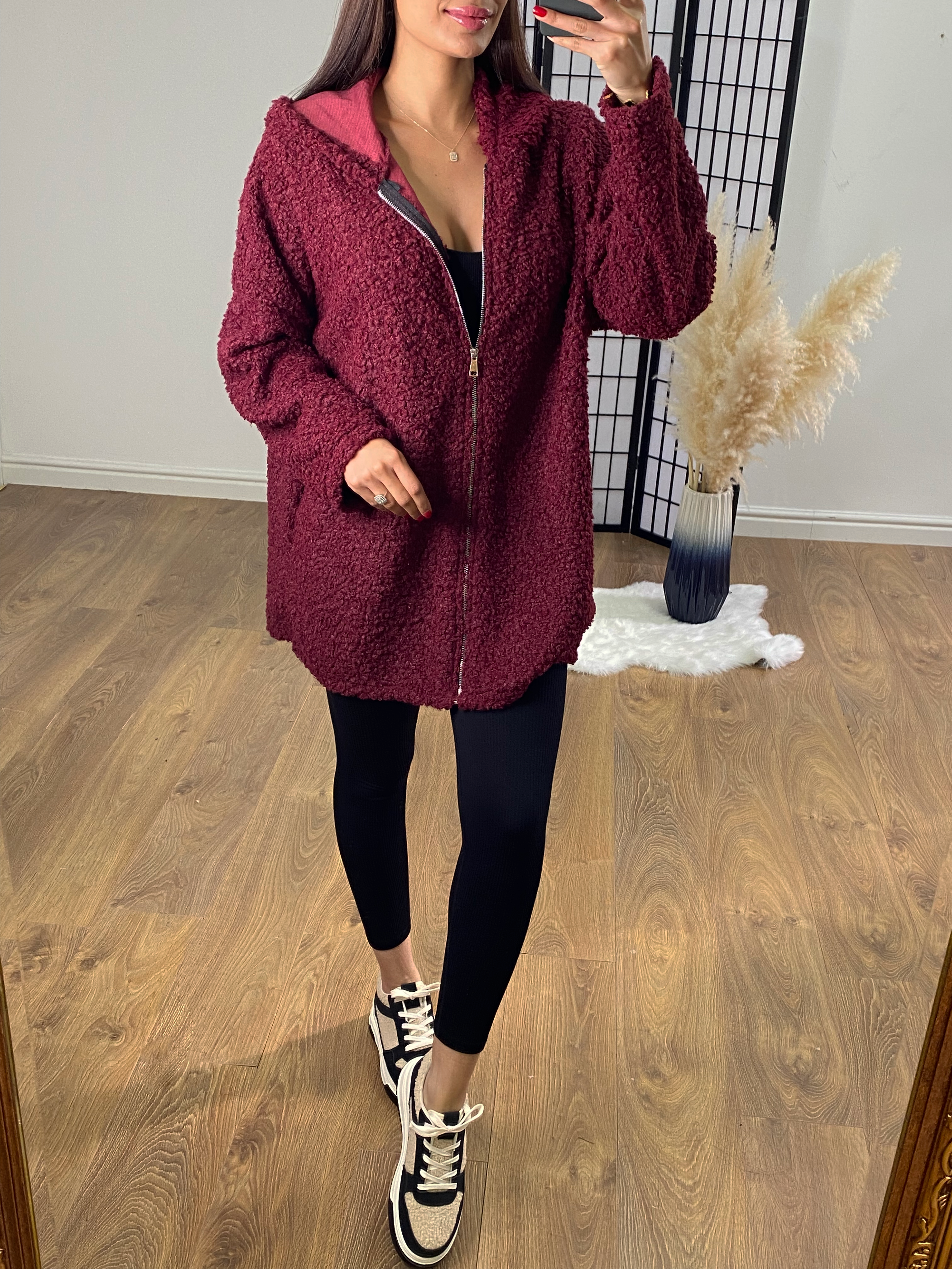 Tallie Oversized Teddy Zip Detailed Hooded Jumper
