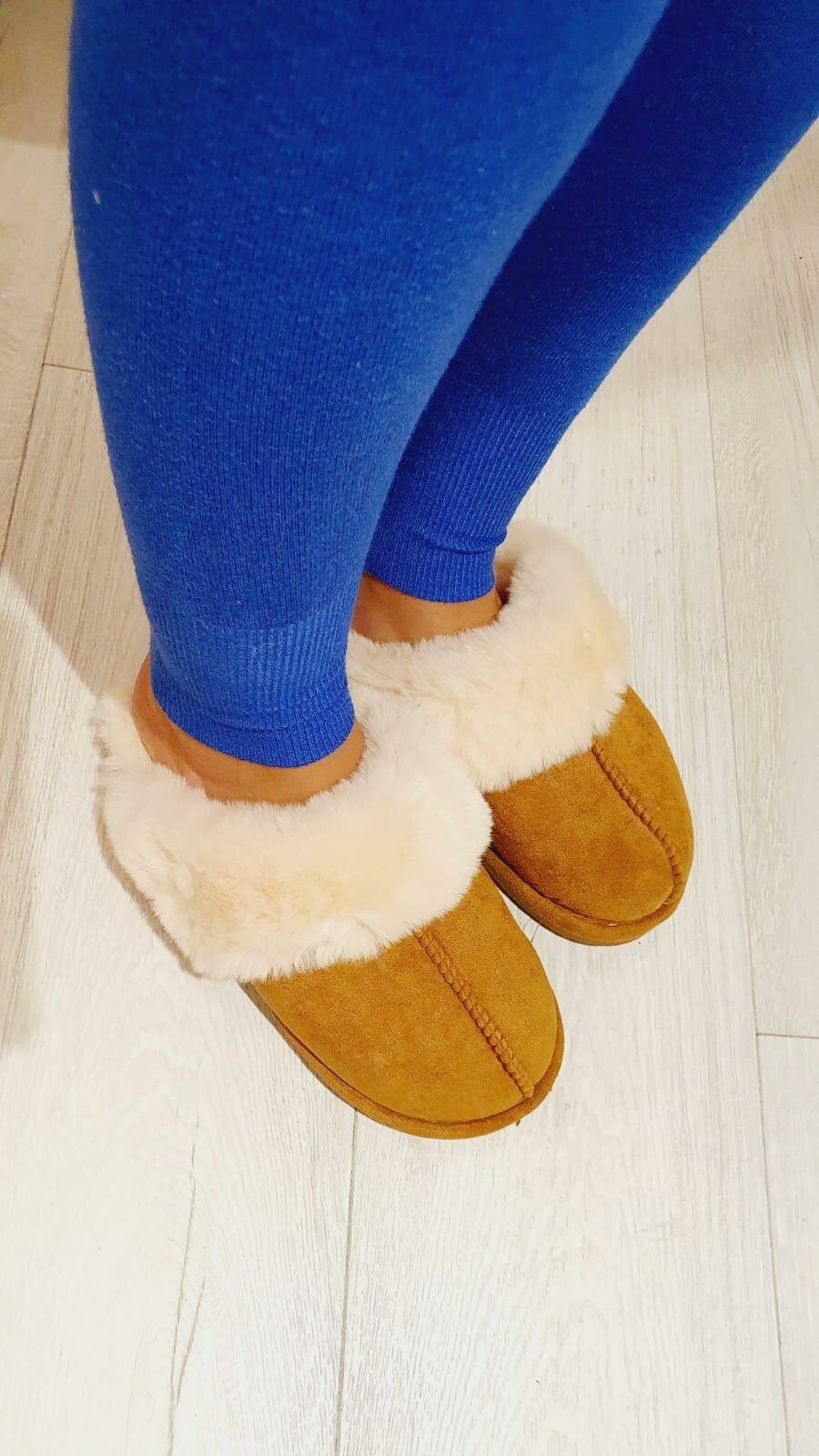 Tedsy Camel Faux Suede Faux Fur Slippers