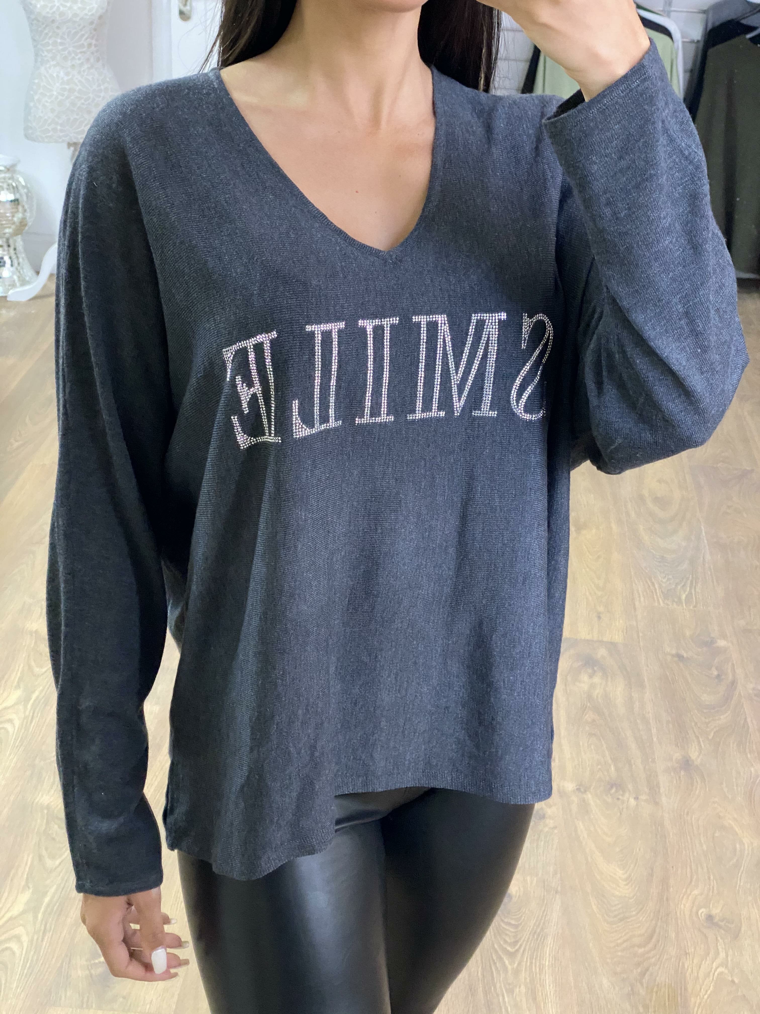 Aga Smile Slogan Loose Thin Knit Jumper