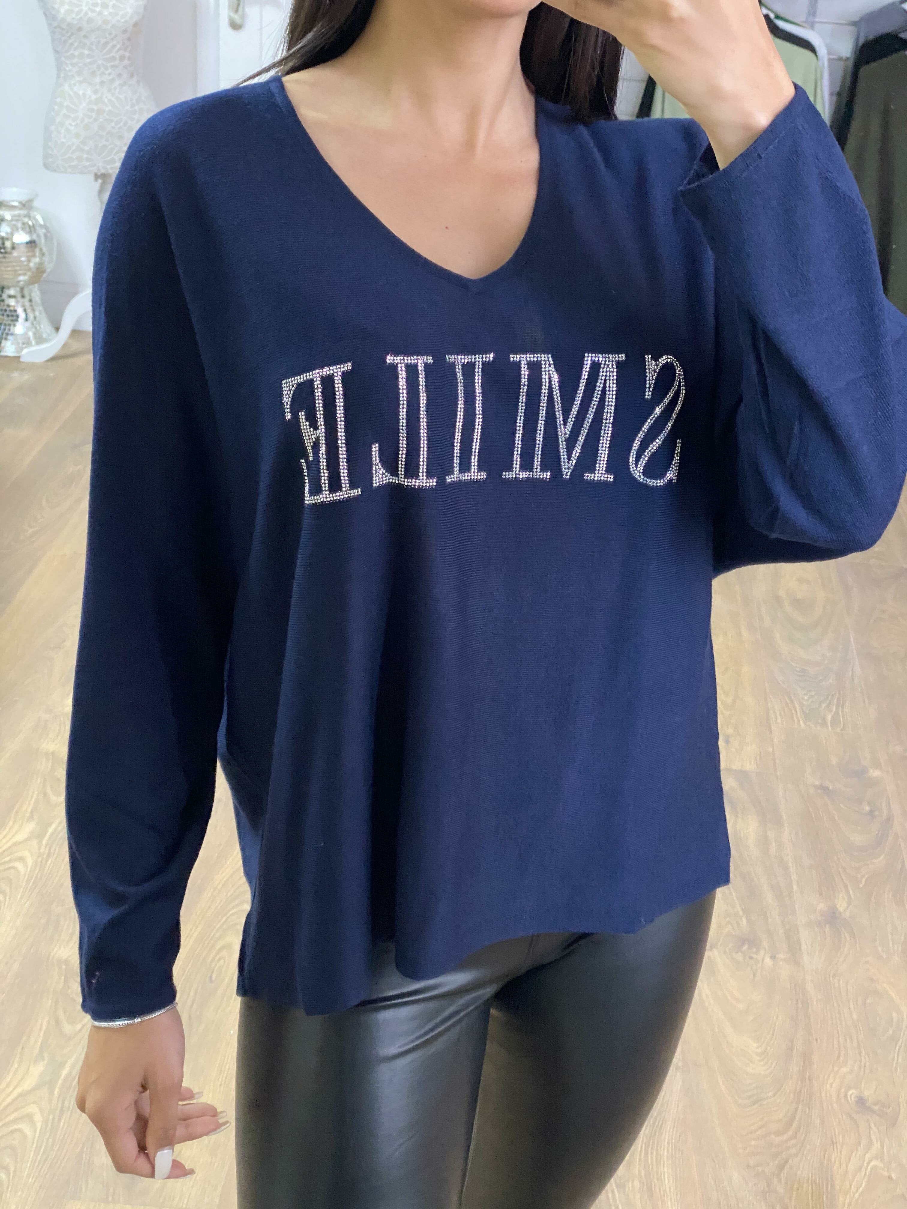 Aga Smile Slogan Loose Thin Knit Jumper