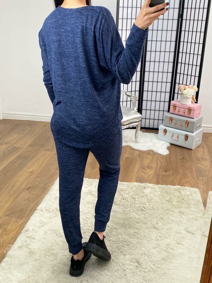 Alba Navy Marl Zip Detail Loungewear Set