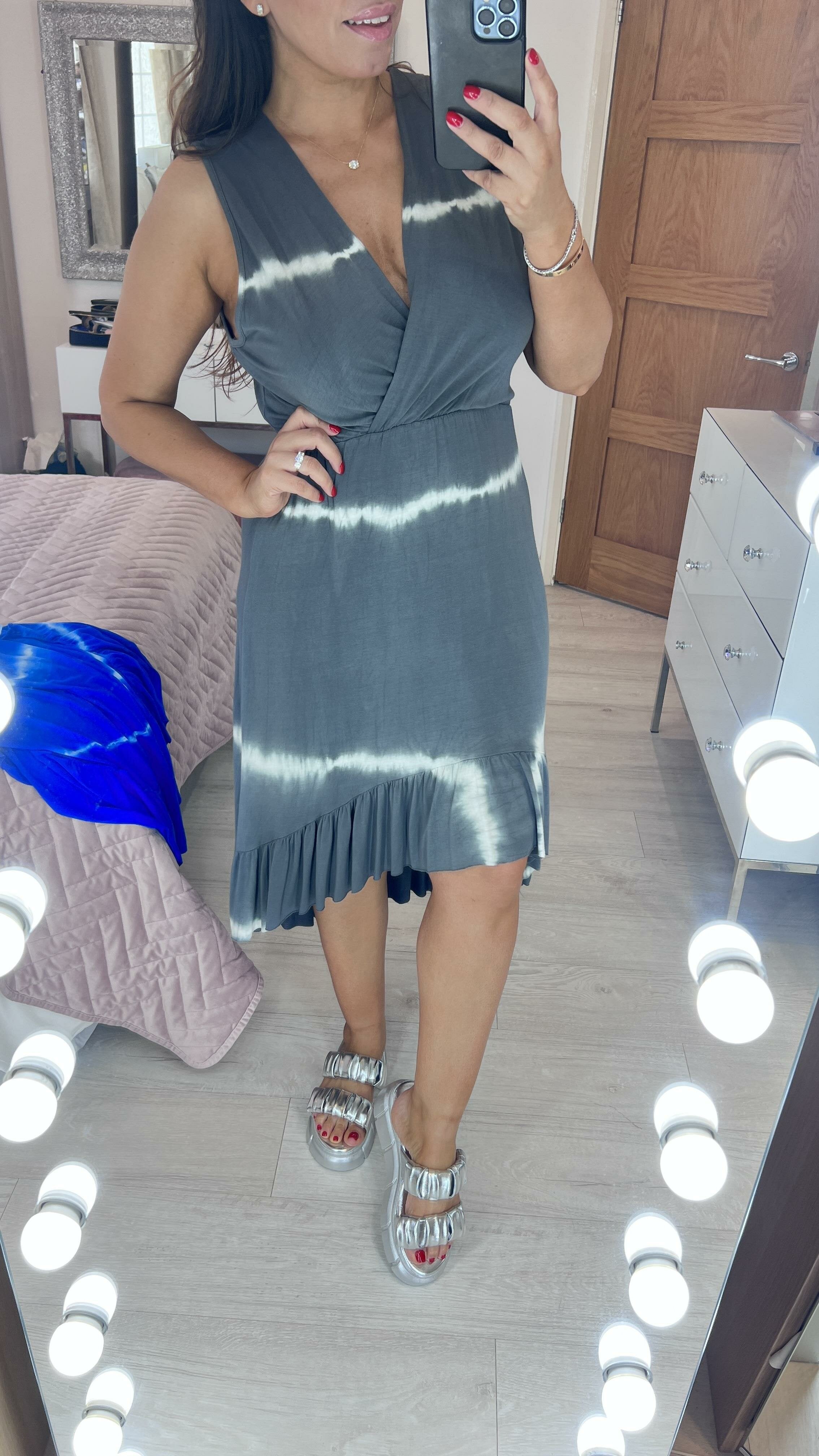 Allie Tie Dye Ruffle Dipped Hem Wrap Dress