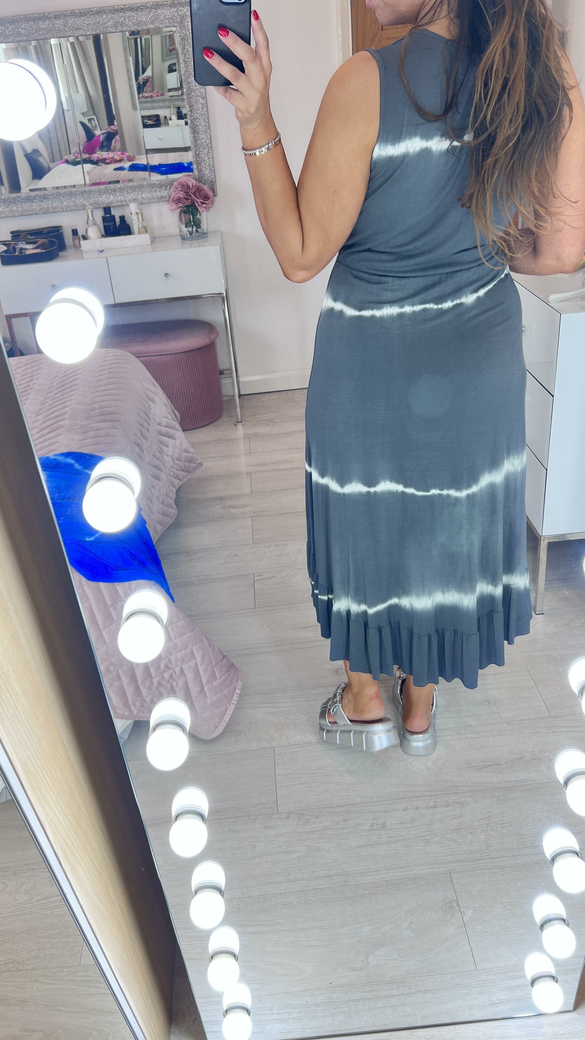 Allie Tie Dye Ruffle Dipped Hem Wrap Dress