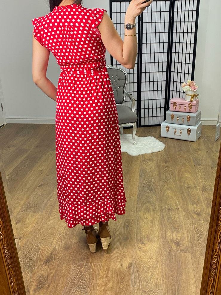 Altonio Red Polka Dot Tie Waist Maxi Dress