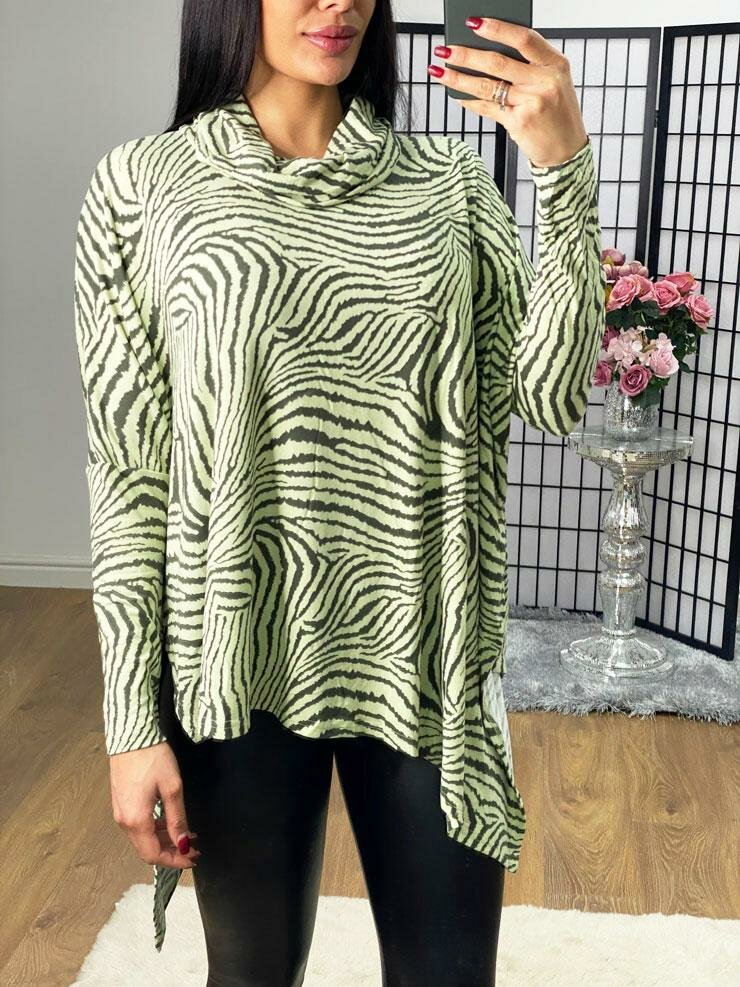 Alyson Zebra Print Roll Neck Top