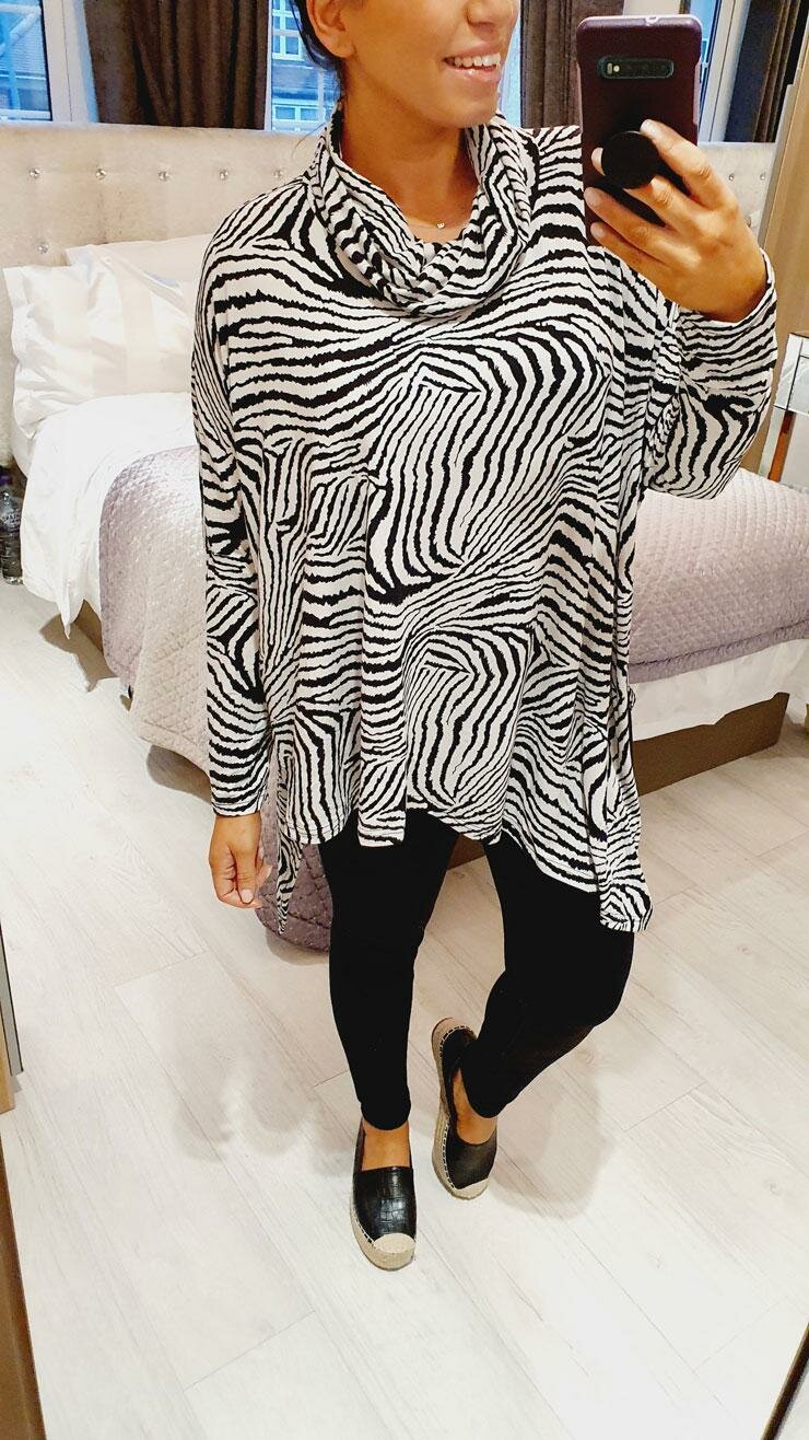 Alyson Zebra Print Roll Neck Top