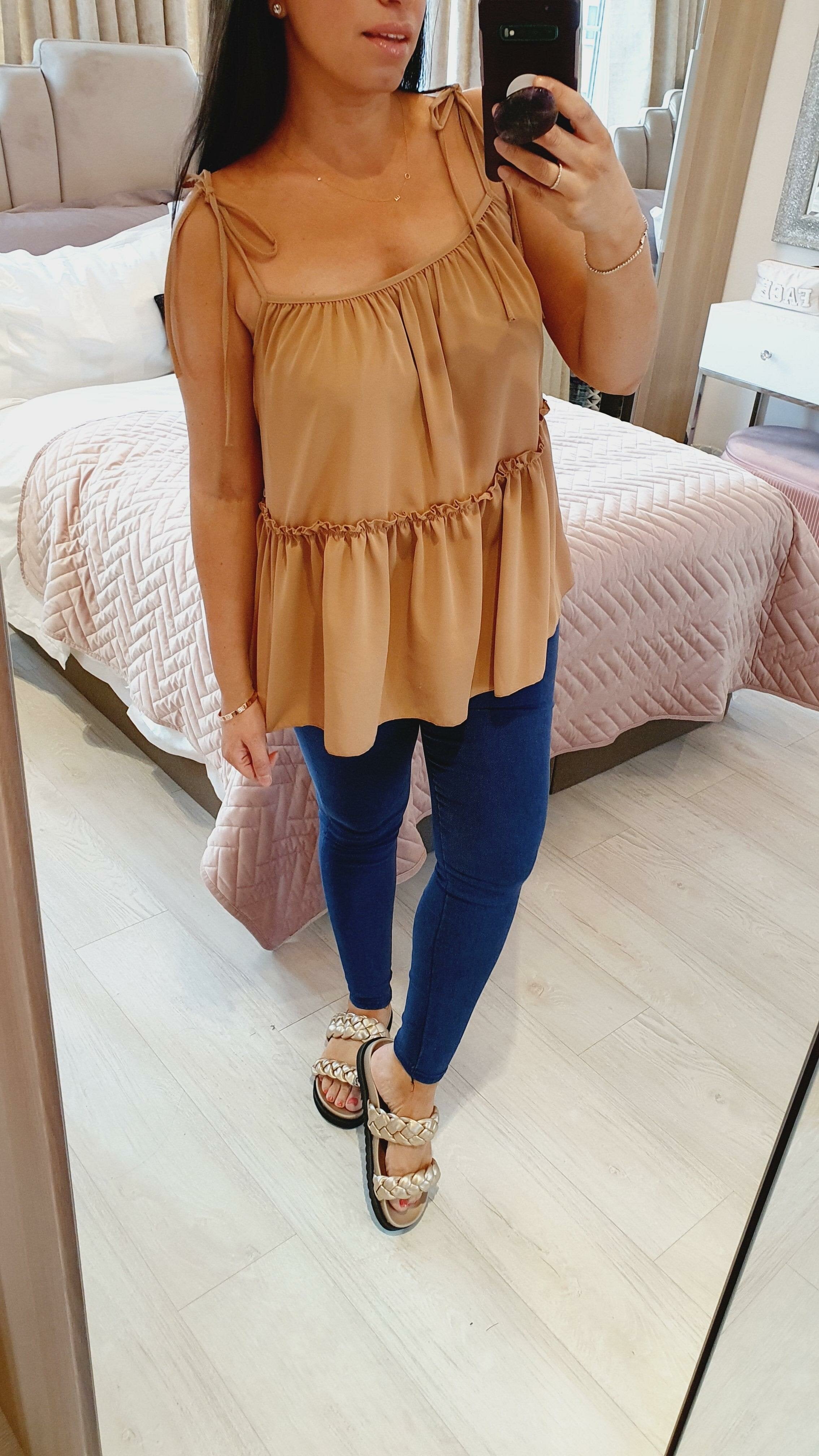 Alyssa Plain Tie Knot Tiered Vest Top