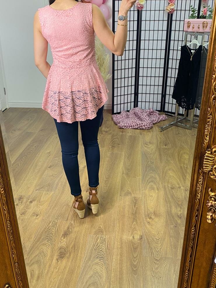 Androu Lace Peplum Zip Front Top
