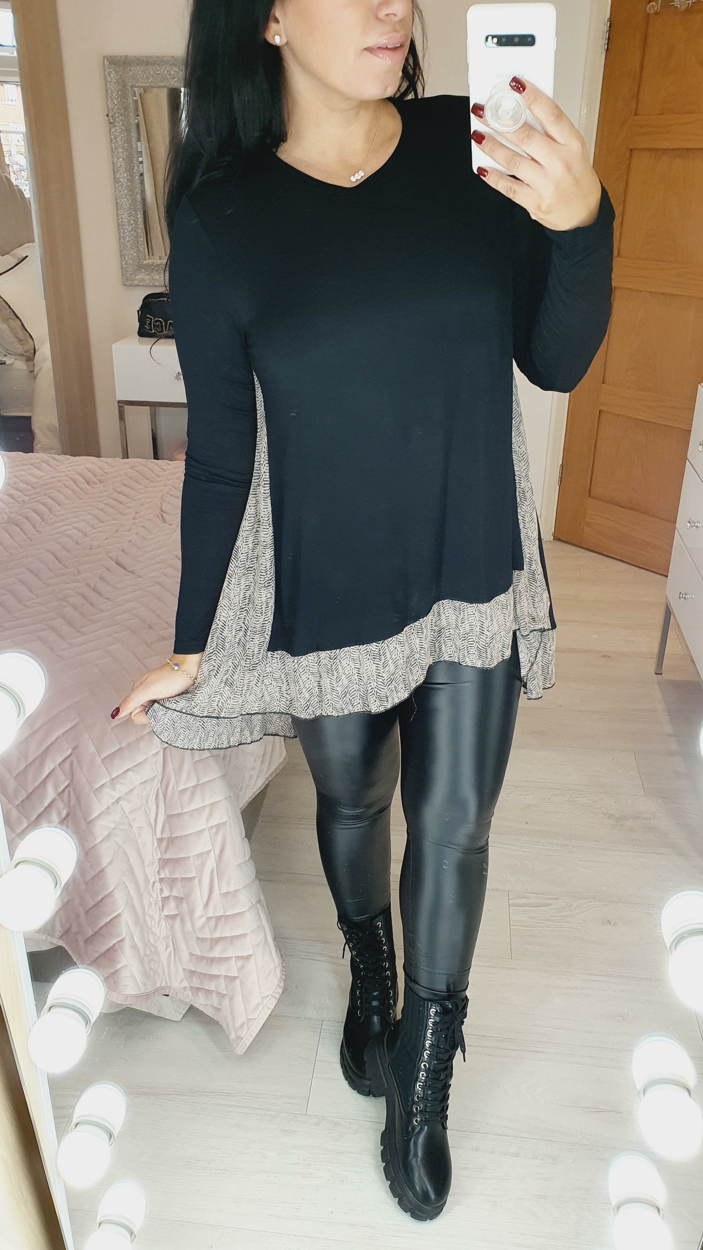 Anisha Monochrome Chiffon Back Detailed Dipped Hem Top