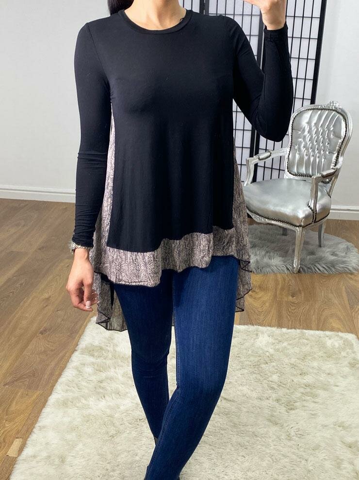 Anisha Printed Chiffon Back Detailed Dipped Hem Top