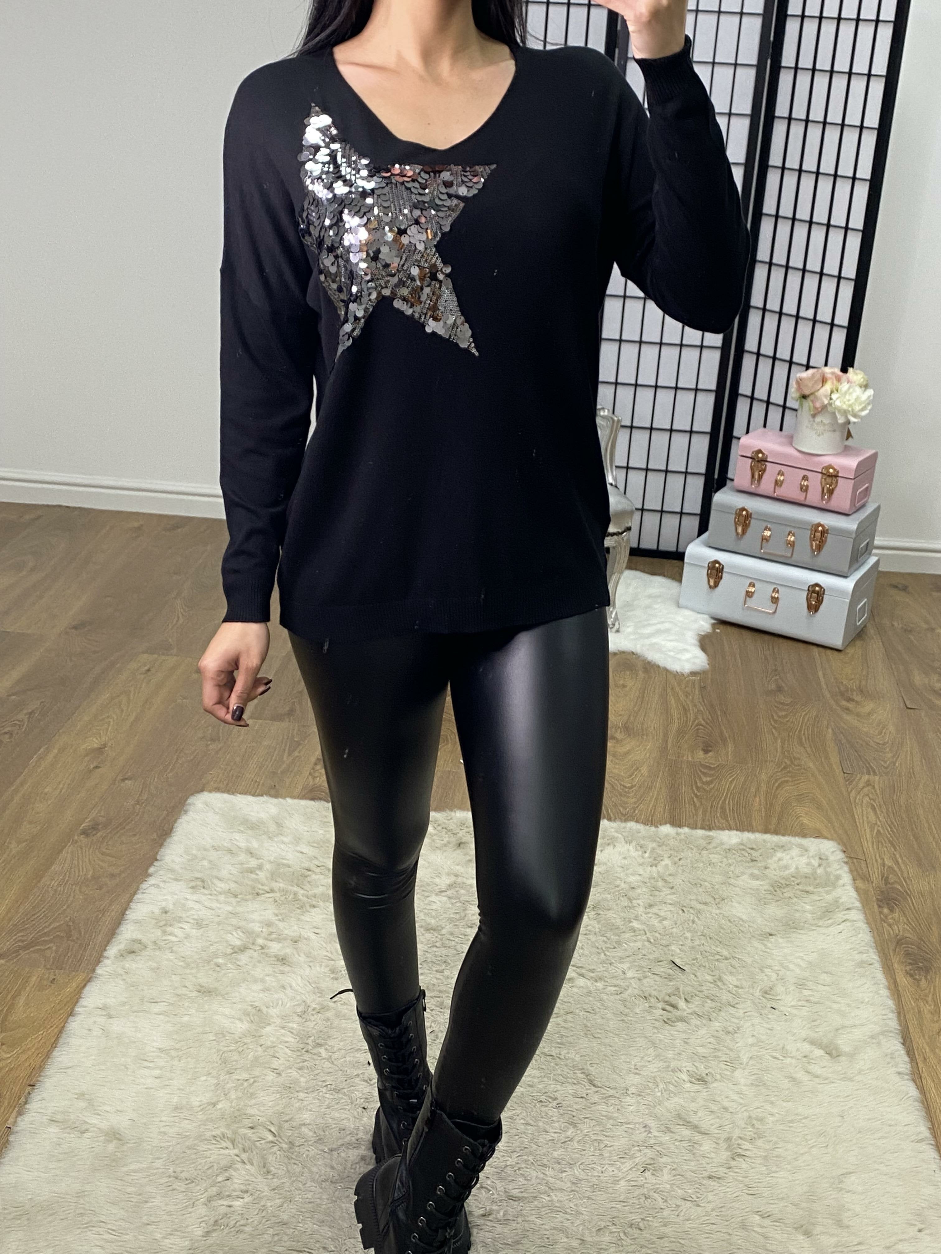 Annalise Sequin Star Detailed Thin Knit Jumper