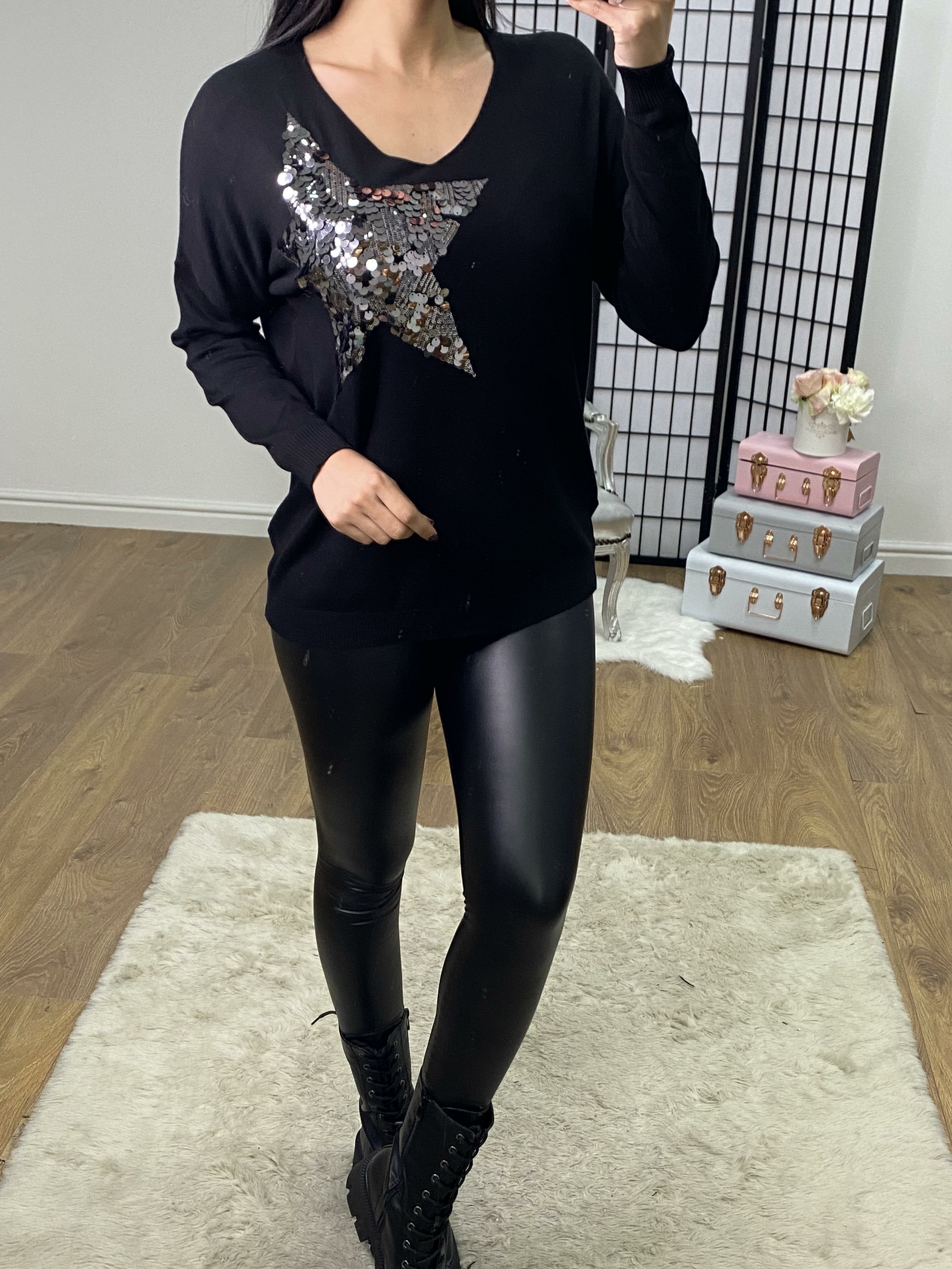 Annalise Sequin Star Detailed Thin Knit Jumper