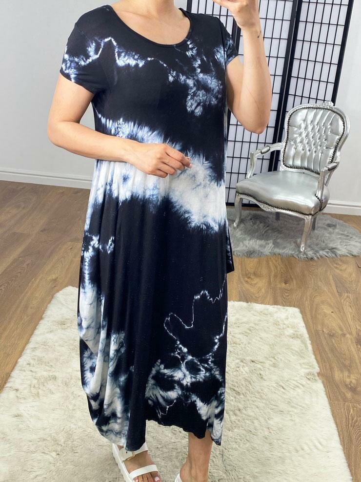 Arlay Tie Dye Drape Knot Super Stretch Midi Dress