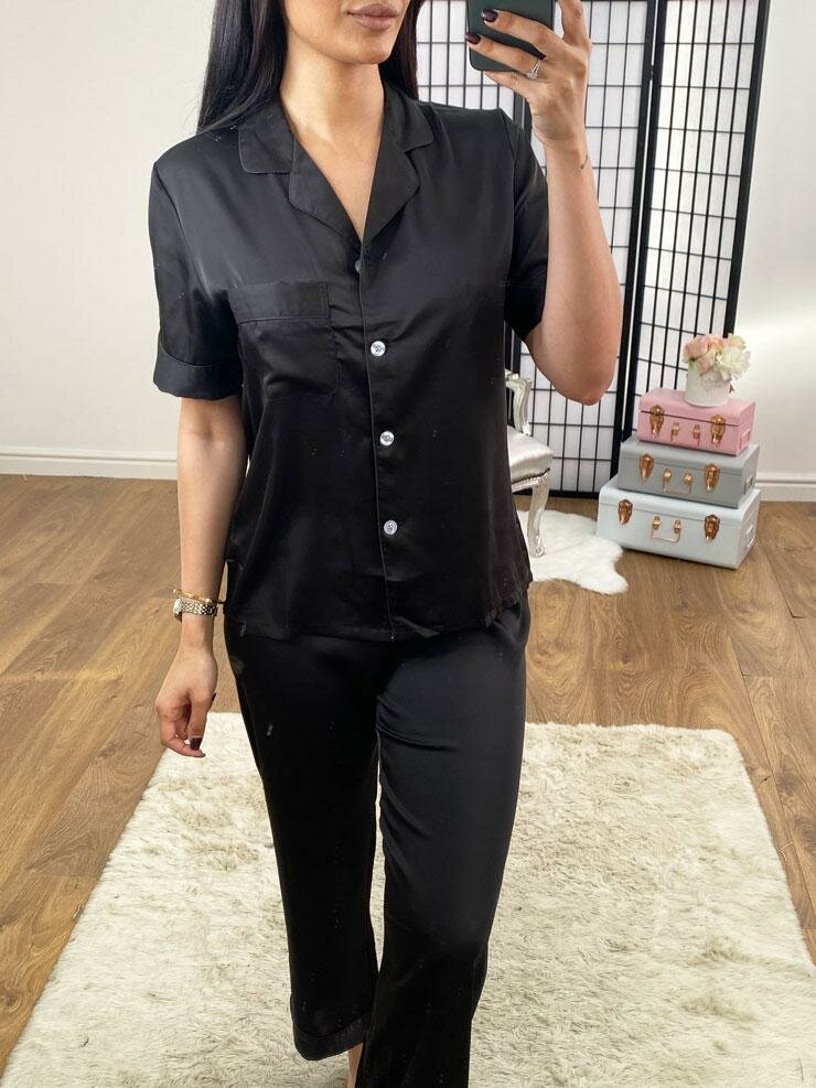 Aubrina Satin Piped Trim Short Sleeve Pyjama Set