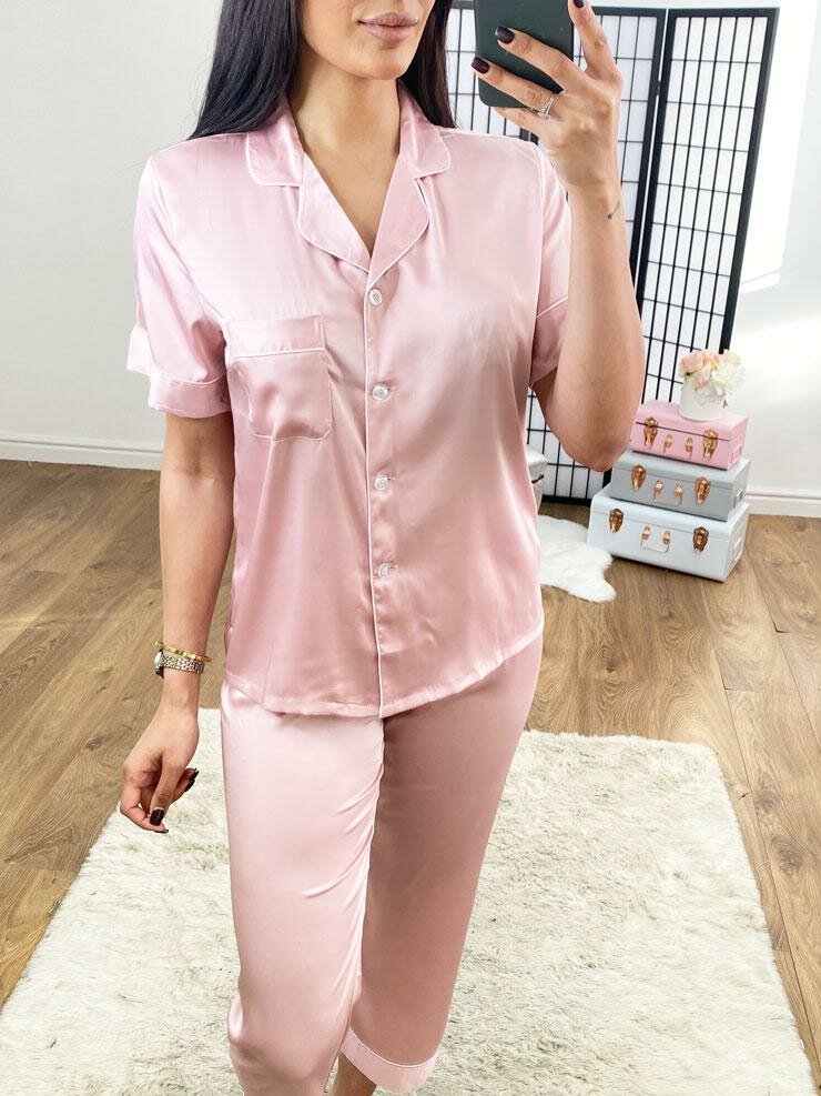 Aubrina Satin Piped Trim Short Sleeve Pyjama Set