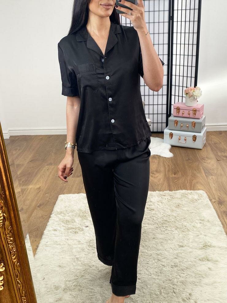 Aubrina Satin Piped Trim Short Sleeve Pyjama Set