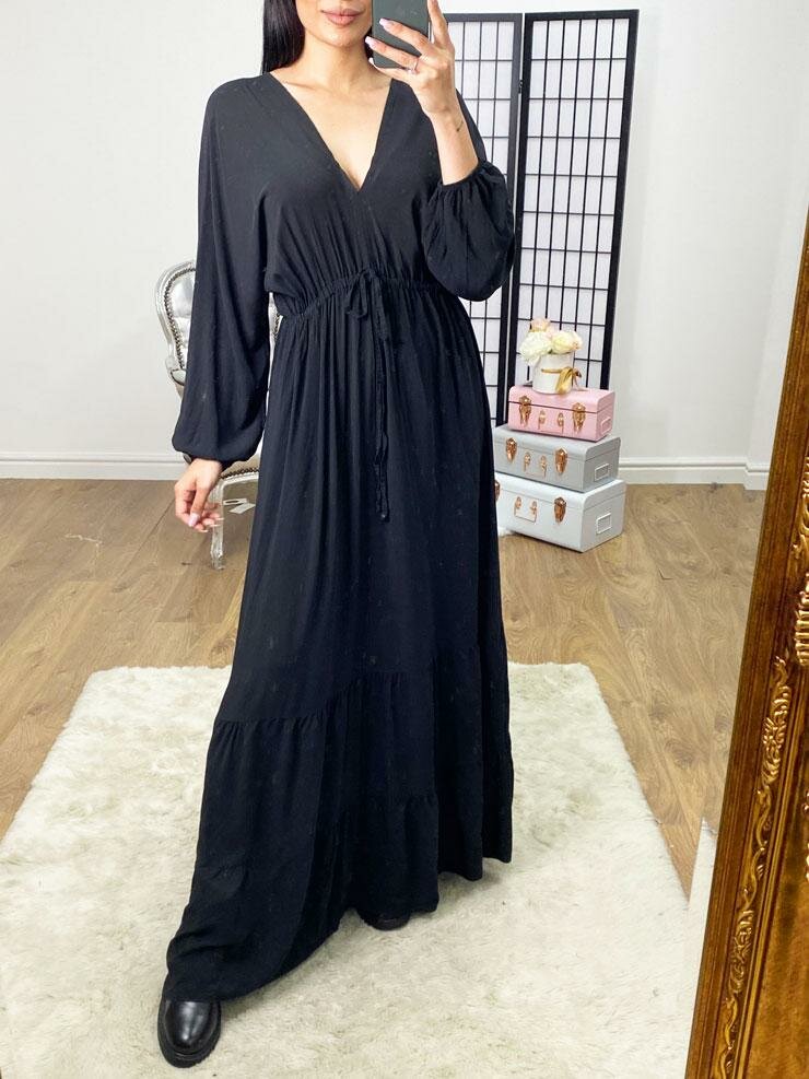 Aviva Batwing Tie Back V-neck Tie Waist Floaty Maxi Dress