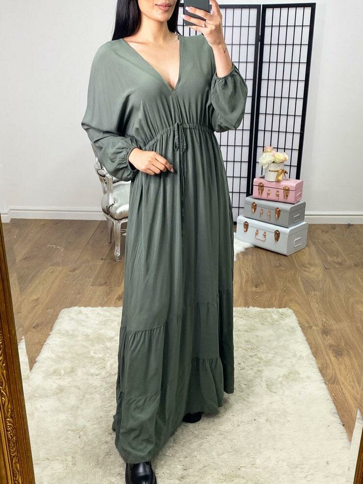 Aviva Batwing Tie Back V-neck Tie Waist Floaty Maxi Dress