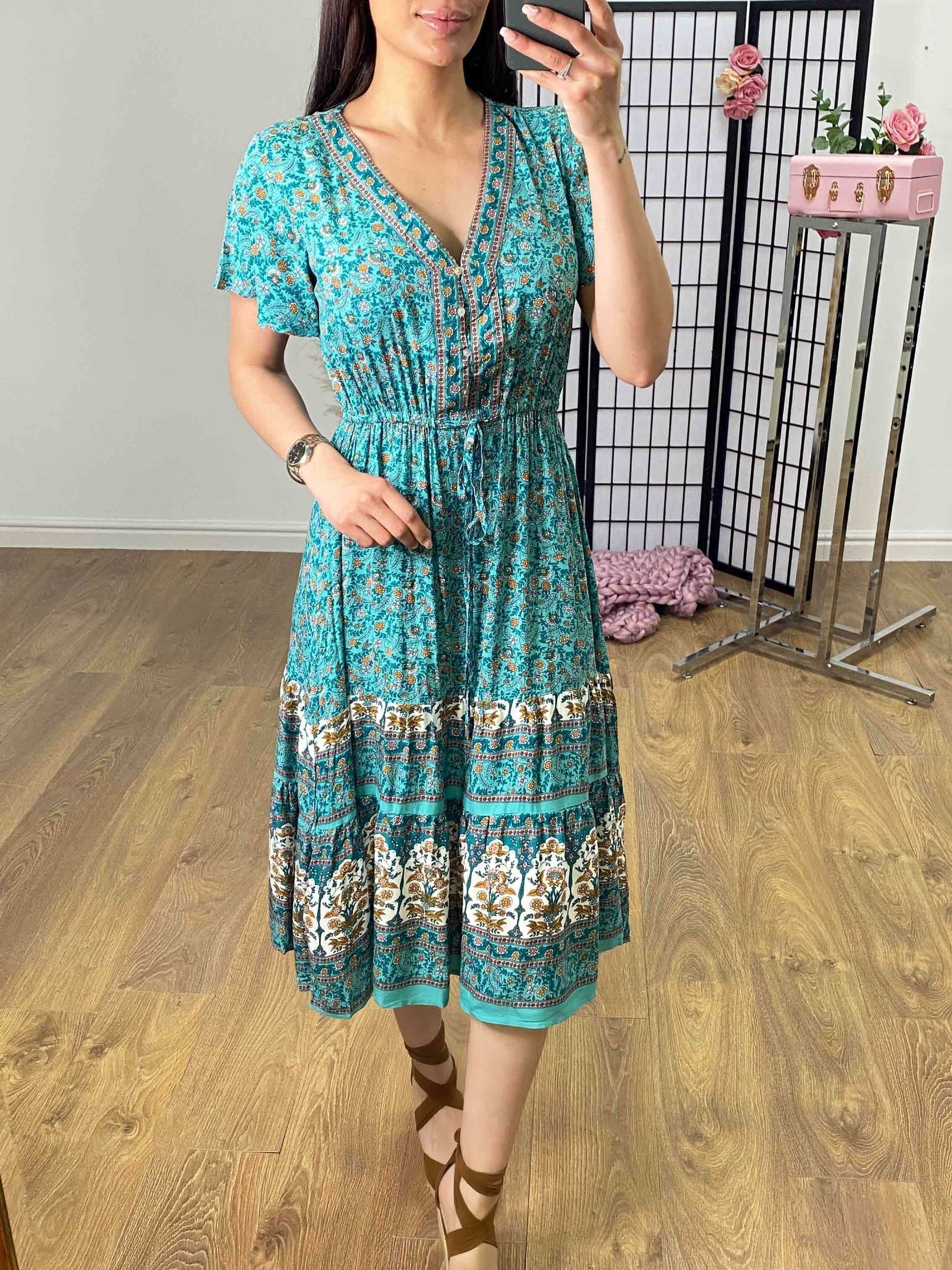 Ayanna Mint Floral Print Smock Dress