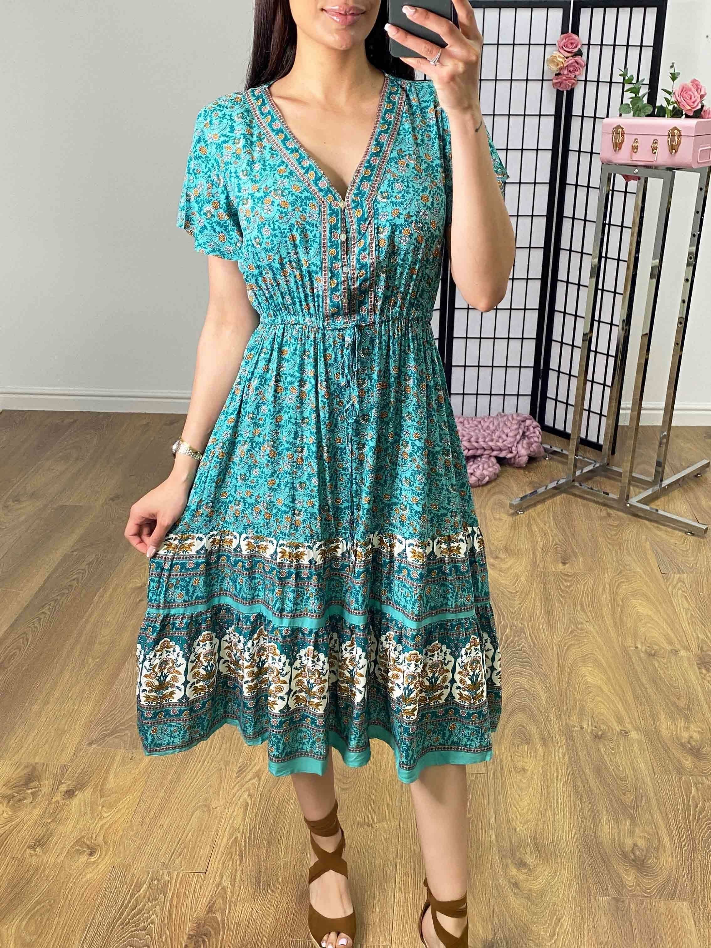 Ayanna Mint Floral Print Smock Dress