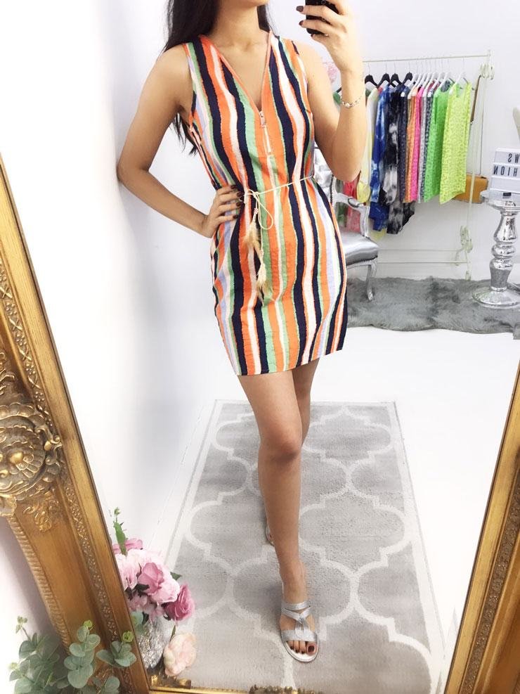 Belva Striped Zip Waist Tie Dress