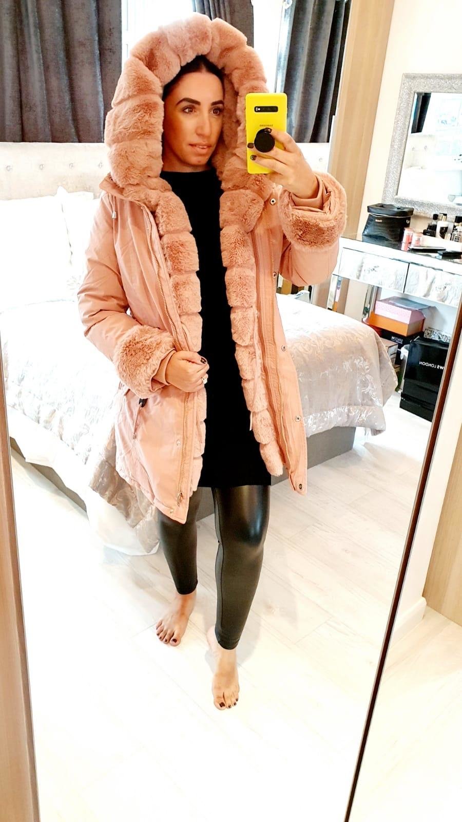 Jaya Baby Pink Faux Fur Hooded Toggle Coat