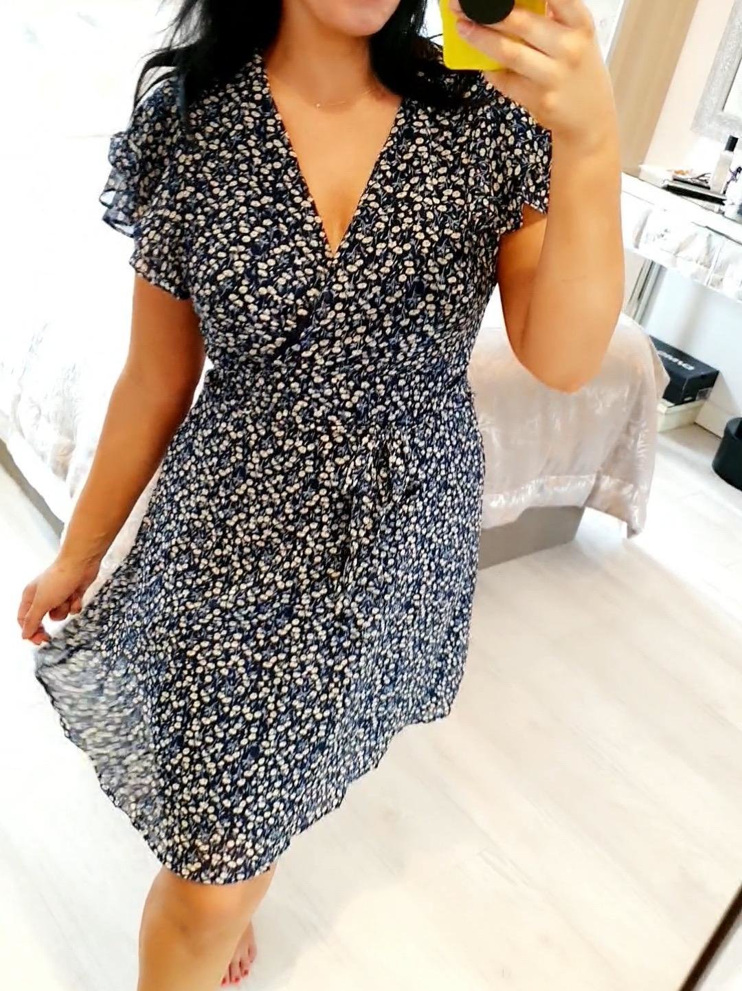 Inisa Paisley Navy Print Frill Sleeve Dress