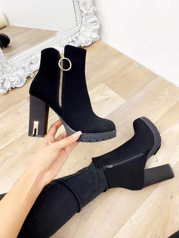 Bliss Black Faux Suede Block Heel Boots