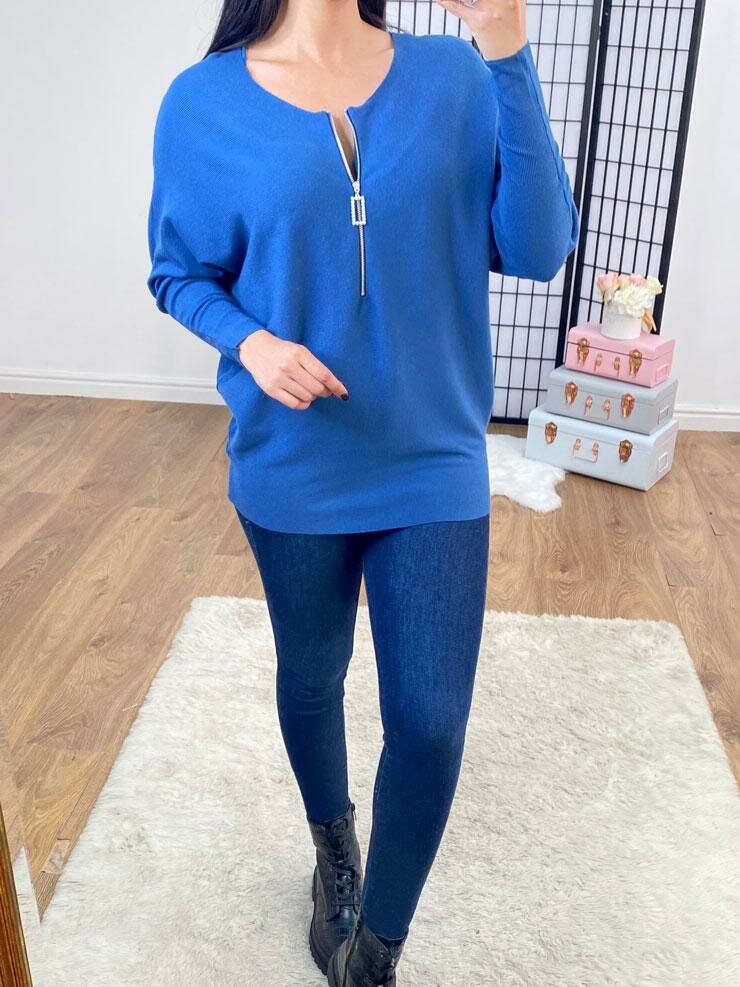 Brayden Lace Bow Back Diamante Zip Knitted Jumper