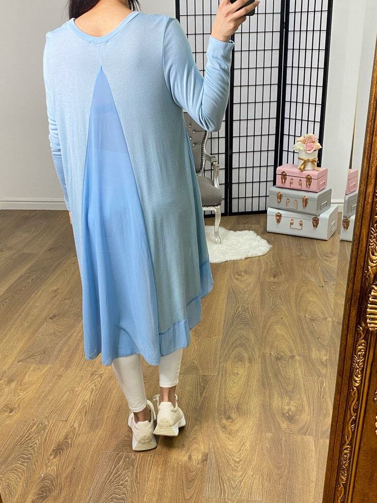 Briar Plain Chiffon Back Detailed Dipped Hem Top