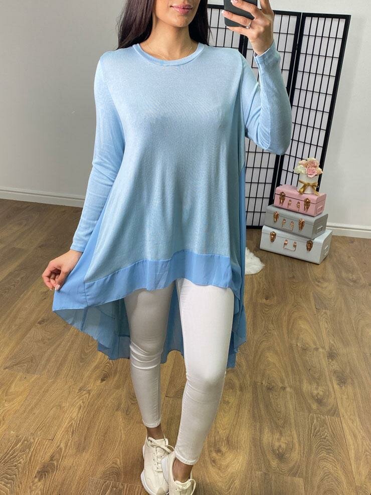 Briar Plain Chiffon Back Detailed Dipped Hem Top