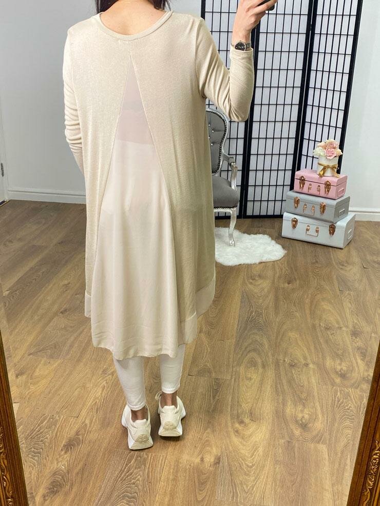 Briar Plain Chiffon Back Detailed Dipped Hem Top