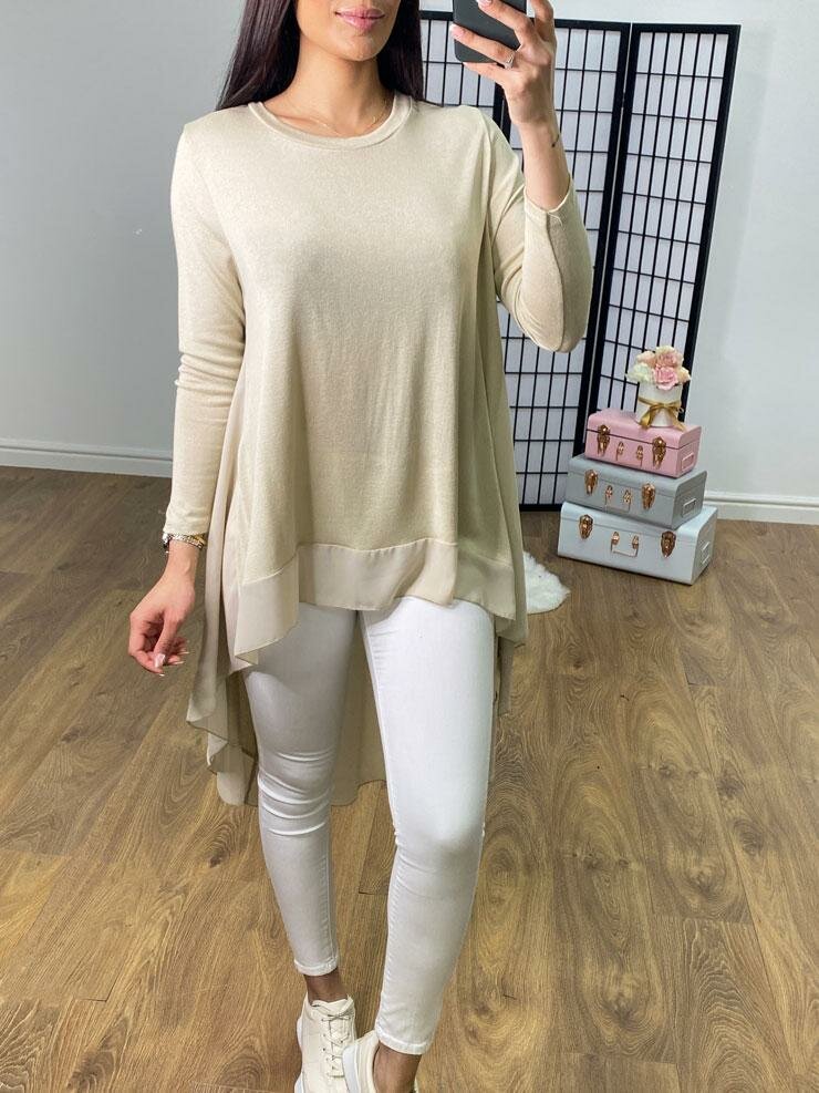 Briar Plain Chiffon Back Detailed Dipped Hem Top