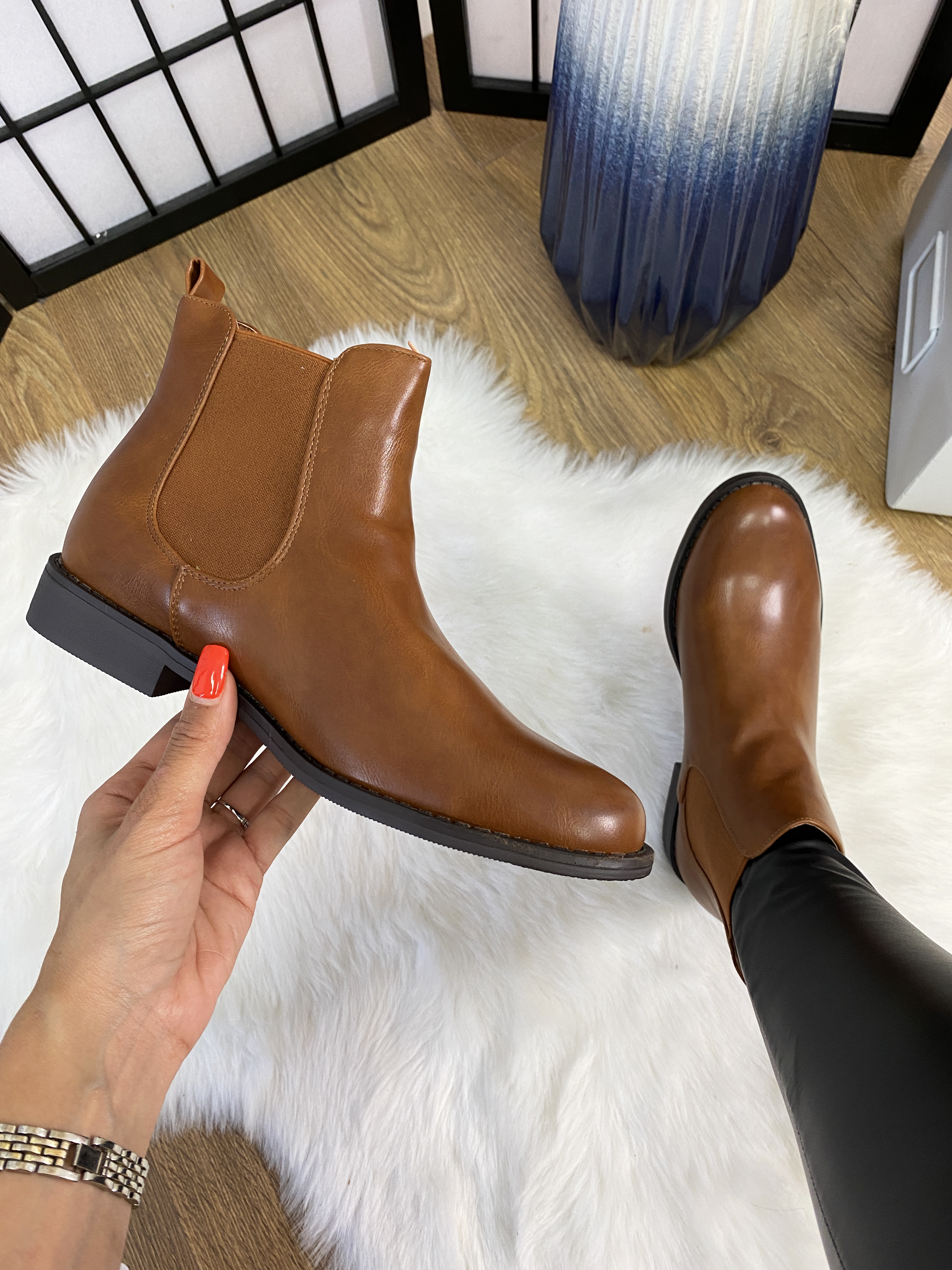 Brittany Faux Leather Plain Chelsea Boot