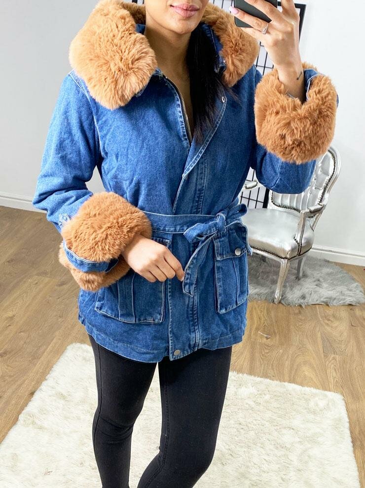 Bronson Dark Denim Faux Fur Hooded Jacket