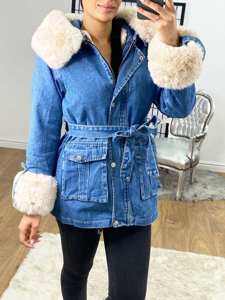 Bronson Dark Denim Faux Fur Hooded Jacket
