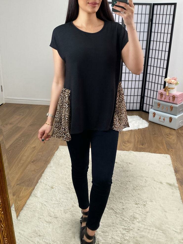 Bronwyn Leopard Print Chiffon Back Dip Hem Top
