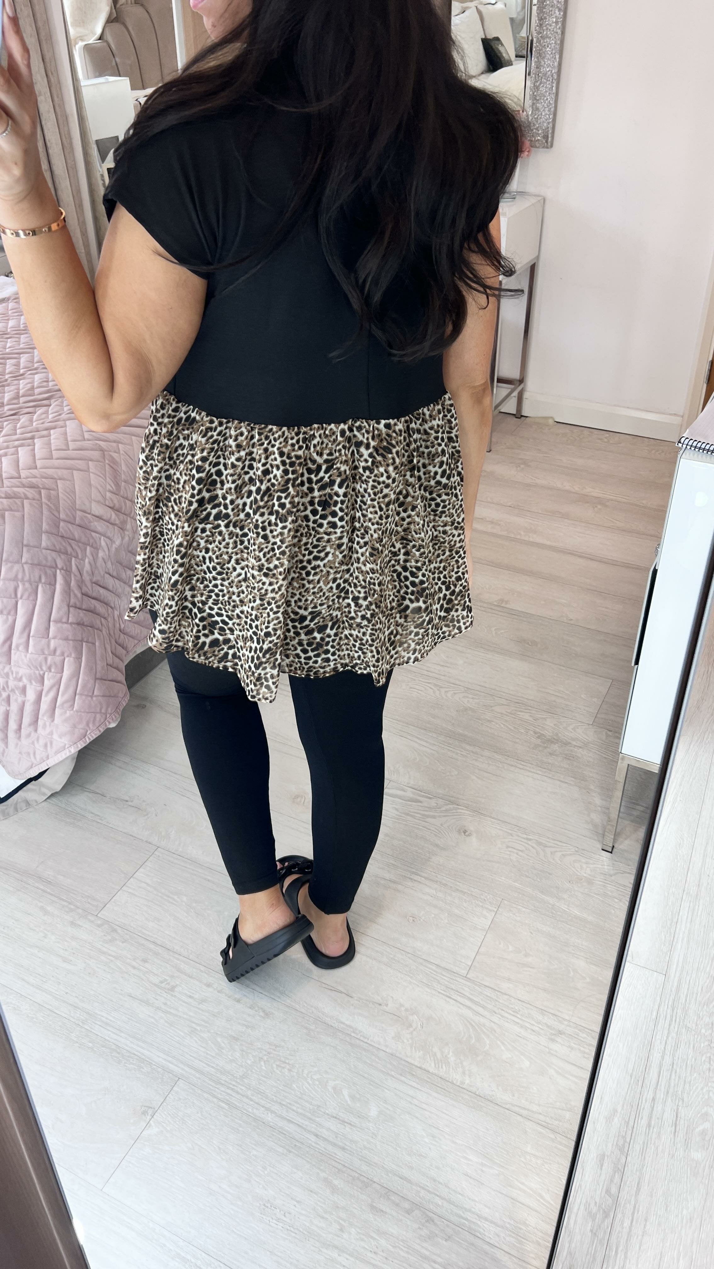 Bronwyn Leopard Print Chiffon Back Dip Hem Top