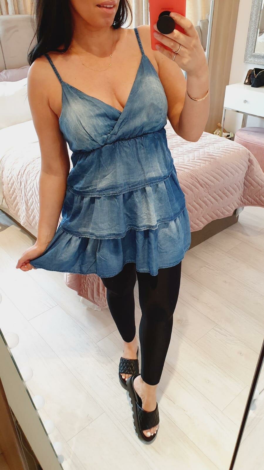 Jamima Ruffle Detailed Cross V-neck Denim Top