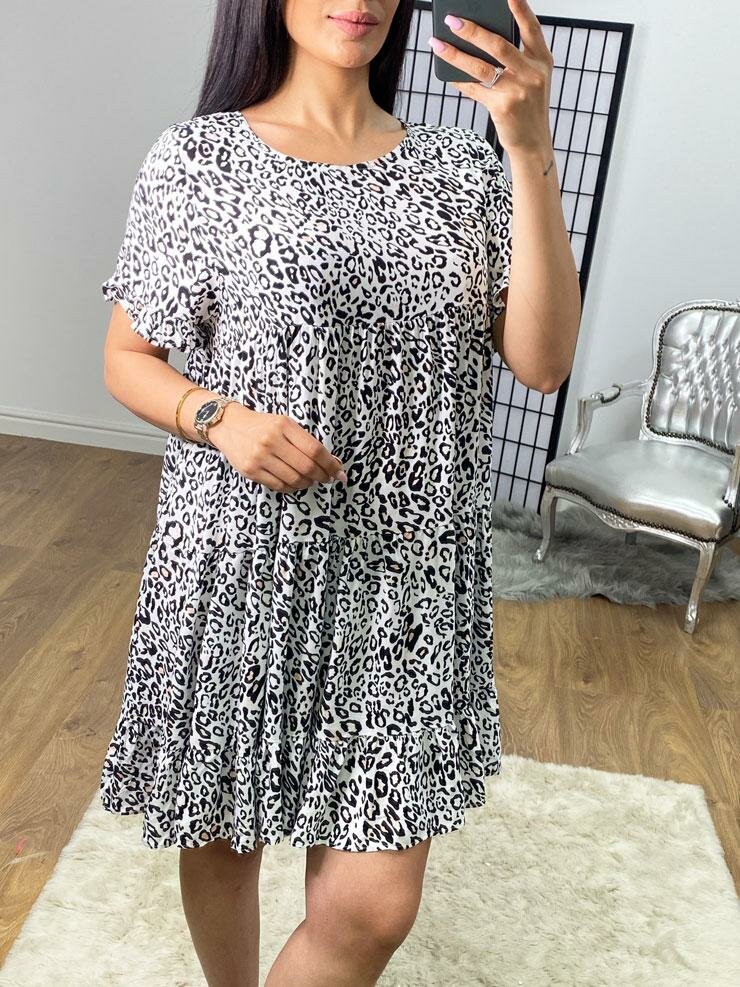 Candisa Leopard Print Frill Sleeve Smock Dress