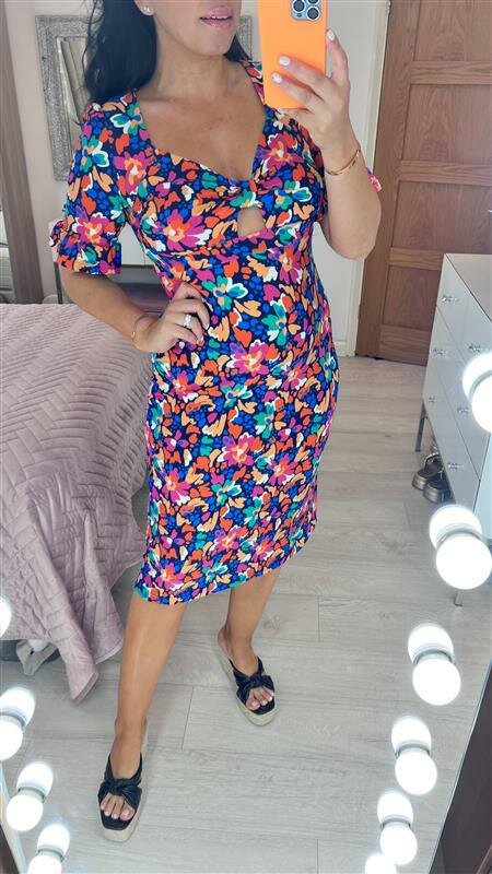 Caprilana Multi Floral Print Bow Front Dress