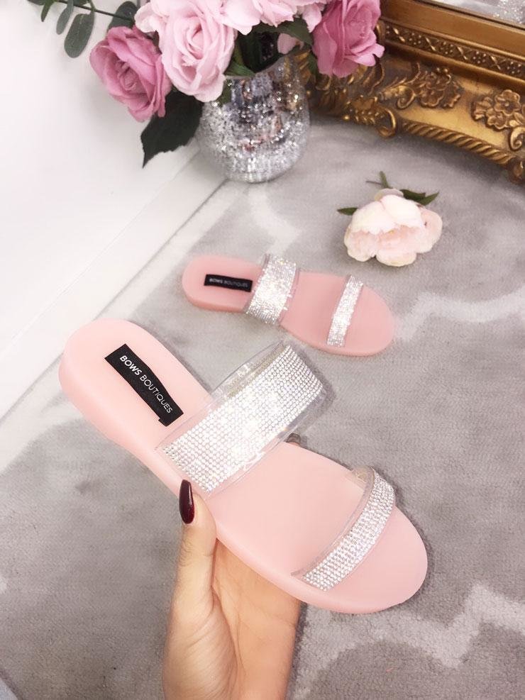 Celia Double Strap Diamante Sliders
