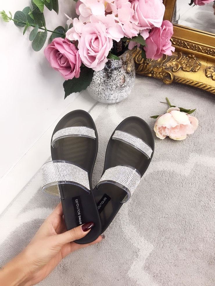 Celia Double Strap Diamante Sliders
